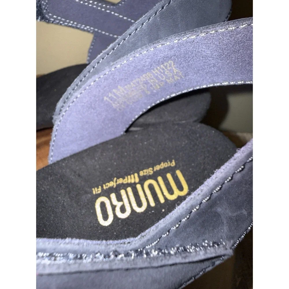 Munro Lucia Sandals Blue Nubuck Straps Low Cone Heels Women Comfort Size 11M